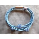 Lederarmband mit Shamballa-Strasskugeln, hellblau