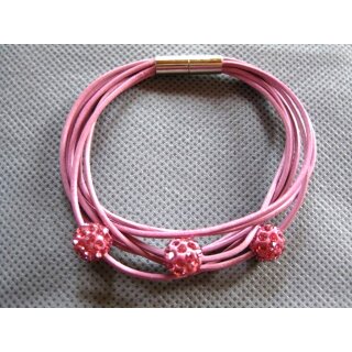 Lederarmband mit Shamballa-Strasskugeln, rosa