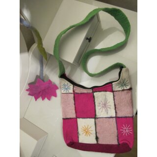 Filztasche Patchwork-Look, Grün / Pink