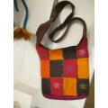 Filztasche Patchwork-Look, Braun / Rot